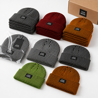 Bonnet en tricot rayé camouflage/personnage personnalisé avec patch logo tissé, chapeau d'hiver unisexe adulte, marque SHINY