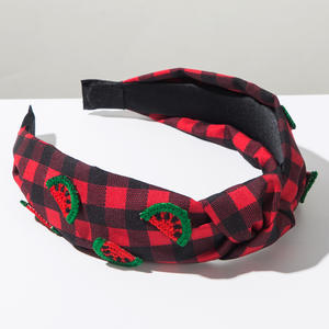 ที่คาดผมผลไม้เกาหลี ผ้าลายสก็อต ปักลายเชอร์รี่ สตรอว์เบอร์รี่ แตงโม สำหรับเด็กผู้หญิง - Product Image 5