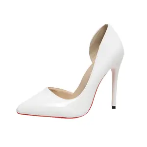 Nueva moda para mujer Color sólido Boca baja Punta estrecha Zapatos elegantes 6cm 8cm Blanco Tacones altos de aguja Zapatos recortados laterales