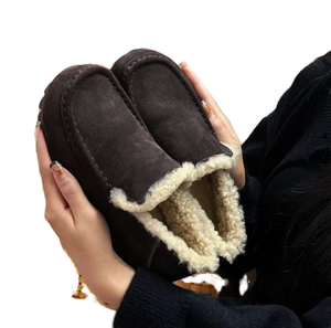 รองเท้าโลฟเฟอร์ขนเฟอร์แบบสวมสำหรับผู้หญิง รุ่นใหม่ประจำฤดูใบไม้ร่วง-ฤดูหนาว ปี 2025 พื้นรองเท้าทำจากยางกันลื่น บุด้วยผ้าฟลีซ หนังกลับเทียม ขนแกะ - Product Image 1