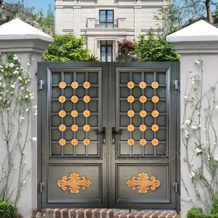 Europe Design Matt Black Double Entry Wrought Iron Front Gates