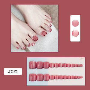 Faux ongles français de haute qualité en gros, courts, pour les orteils, à motif carré, avec colle, pour <span class=keywords><strong>le</strong></span> printemps et l'été - Product Image 6