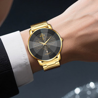 Montre religieuse chrétienne pour homme avec bracelet en acier inoxydable doré, cadran gravé de la prière du Seigneur, date, montre-bracelet à quartz