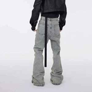 YUCE <span class=keywords><strong>Jeans</strong></span> a Zampa d'Elefante in Denim Pesante per <span class=keywords><strong>Uomo</strong></span>, Pantaloni Casual Streetwear con Logo Personalizzato - Product Image 5