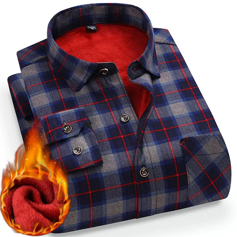 601608 Custom Fashion New Design Autumn Flannel Fleece Plaid Long Sleeve Shirts For Men