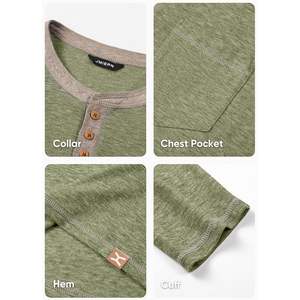 2025 camisetas informales para hombres, camisetas de algodón elástico Henley de manga larga/corta con bolsillos, camisetas informales - Product Image 5