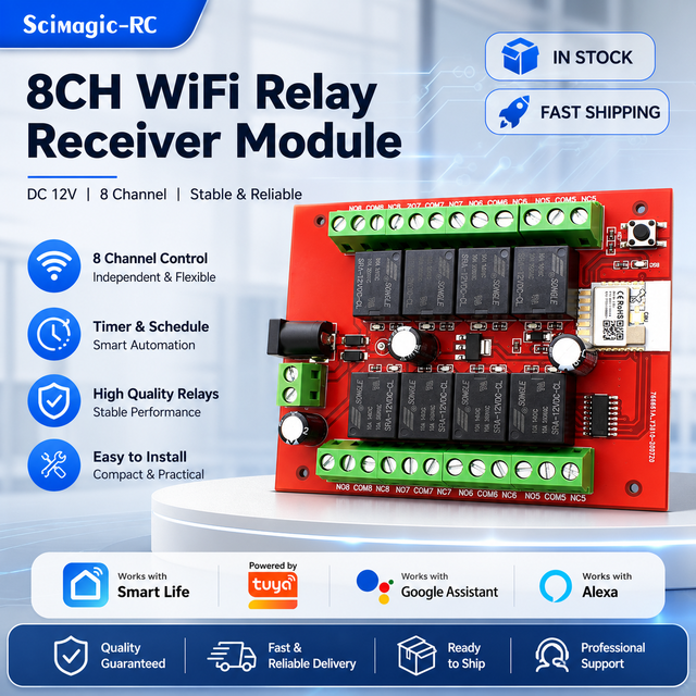 12V SMG-8118 WiFi Smart 8-Channel RF Receiver 433MHz Switch Tuya APP System Relay Module Smart Life Tuya