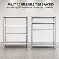 Étagère de rangement industrielle robuste en acier inoxydable à 4 niveaux réglables pour atelier et garage
