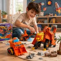 Ensemble de jouets 2-en-1 transformable : Robot Lion et Véhicule de Construction, Figurine d'Action à Collisions et Combinaisons pour Enfants Garçons, Cadeau