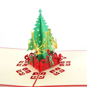 Cartão de presente da árvore de natal, cartão 3d de presente feito à mão, cartões de visita, presentes de natal, lembranças de cartões postiços