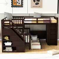Lits superposés triples en forme de L avec escalier, bureau, armoire, lit superposé en bois avec rangement, étagères et tiroirs