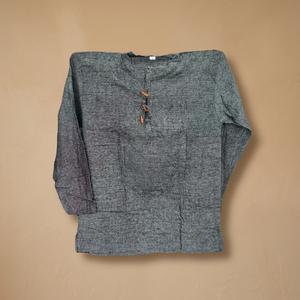 Kurta en coton et chanvre pour hommes, motif batik à carreaux, col mandarin, style urbain, chemise longue en gaze – Vente en gros, tendance - Product Image 2