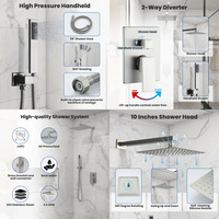 Ensemble de douche mural dissimulé en acier inoxydable de style américain de 10 pouces avec douchette à main et robinet d'équilibrage de pression pour hôtel