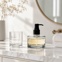 Flacon pompe cylindrique en verre transparent avec décalcomanie, distributeur vide de savon liquide pour shampoing, gel douche, emballage cosmétique