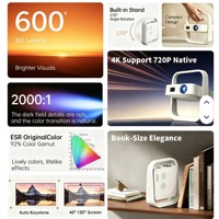 YDH-HY500 2026 Meilleure Vente Projecteur Portable 4K 600 ANSI 1+8G Android 14 H723 LED à Mise au Point Électrique pour Gaming, Maison et Extérieur