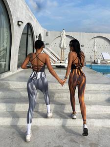 LOGOTIPO personalizado 2 uds conjuntos de Yoga para mujeres ropa de entrenamiento gimnasio Fitness conjuntos Ropa deportiva Mujer atletismo Fitness Yoga desgaste traje - Product Image 2