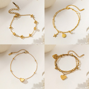 Chaîne à maillons cubains Miami en acier inoxydable plaqué <span class=keywords><strong>or</strong></span> 18 carats mignons bracelets de cheville pour femmes en cadeau - Product Image 2