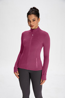 SUHE TS-009 Yoga - Camiseta deportiva de manga larga para mujer con cremallera, cuello con lazo, ajuste regular, color liso, tejido dulce y efecto lavado