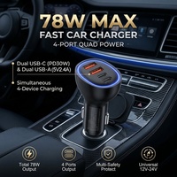 Chargeur de voiture portable HNT DC12-24V PD PPS 30W 4 ports 78W QC USB Type C à charge rapide double USB pour iPhone