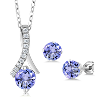 Juego de Joyería de Plata de Ley 925 al por Mayor con Circonita Cúbica AAA Simple, Corte Corazón, Tanzanita, Solitario, Pendientes, Colgante y Collar