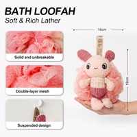 Éponge de bain en forme de lapin de dessin animé, double face, en peluche et en filet PE, pour un bain doux des enfants