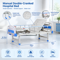 Lit d'hôpital à manivelle à deux sections, dossier semi-Fowler, relevage du genou, plateau perforé avec poteau porte-perfusion pour usage en clinique et en couloir