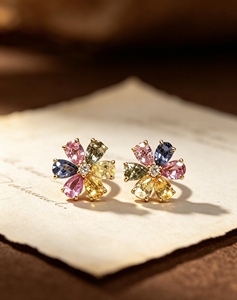 Pendientes de Oro Real de 18K Xinfly Au750 con Zafiros de Colores, Elegantes Joyas Finas para Mujer, Regalo para Mujer - Product Image 1