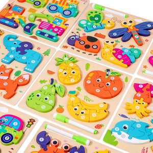 Puzzle 3D in Legno per Bambini da 0-24 Mesi e 5-7 Anni, Giocattolo Educativo Dinosauro con Lavagna da <span class=keywords><strong>Disegno</strong></span> Bifacciale Fai-da-Te - Product Image 1