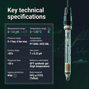 Electrodo de pH Industrial XF260E, Alternativa, Sensor de Alta Temperatura Antipolución para Desulfuración y Clor-Alcali - Product Image 2