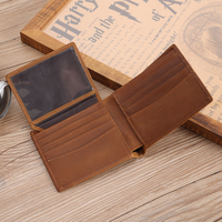 Dompet Kulit Asli Pria Retro Cokelat Model Bifold Crazy Horse Dengan 2 Slot ID Dompet Kulit Full Grain