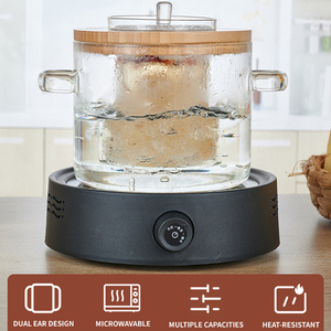 Marmite <span class=keywords><strong>en</strong></span> verre borosilicate haute résistance avec couvercle <span class=keywords><strong>en</strong></span> <span class=keywords><strong>bambou</strong></span> 1600 ml, ustensile de cuisson <span class=keywords><strong>en</strong></span> verre à double poignée pour soupes et thés - Product Image 5