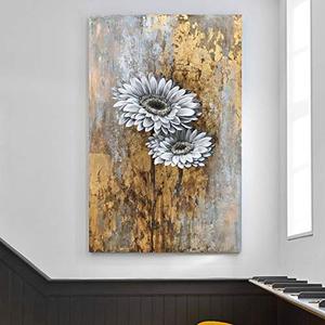 Fiori bianchi dipinti a mano pittura murale Bouquet gigli <span class=keywords><strong>girasoli</strong></span> selvatici pittura a olio <span class=keywords><strong>con</strong></span> foglia d'oro decorazione soggiorno - Product Image 6
