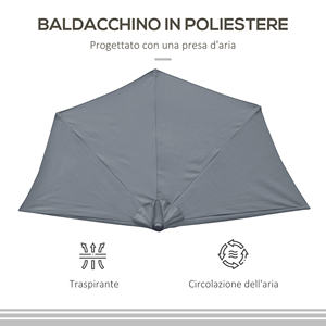 Pour parapluie mural semi-circulaire avec manivelle en polyester et métal 2.7x2.4m gris modèle 84D-007GY - Product Image 6
