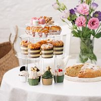 Lot de 3 supports à gâteau en acrylique transparent en forme de fleur, écologiques, pour la présentation de desserts, pour anniversaire, mariage, baby shower, décoration de la maison