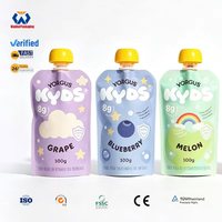 Sac d'emballage alimentaire personnalisé avec bec verseur central et finition sur mesure |   Pochette souple pour jus frais