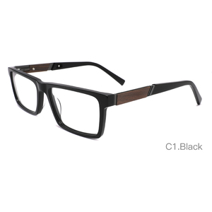 Lunettes <span class=keywords><strong>de</strong></span> <span class=keywords><strong>vue</strong></span> rectangulaires pour hommes, montures <span class=keywords><strong>en</strong></span> acétate tendance, verres polis avec branches <span class=keywords><strong>en</strong></span> <span class=keywords><strong>bois</strong></span>, charnière à ressort réparable - Product Image 1