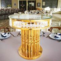 Table de réception de mariage en acier inoxydable personnalisée en usine, table de banquet d'hôtel, table à manger en cristal à double couche de luxe léger