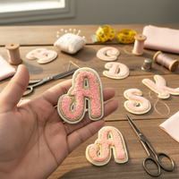 Patchs brodés en chenille personnalisés, écologiques, avec alphabet grec, lettres, cœurs, fleurs et perles, à thermocoller sur jeans, vente en gros 1-3