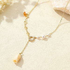 Collana Artigianale Romantica con Catena a Maglie in Rame Placcato Oro 14K, Stile Bohemien, con Ciondolo in Resina a Fiori Pressati, Regalo Naturale a Forma di <span class=keywords><strong>Campanula</strong></span> - Product Image 1