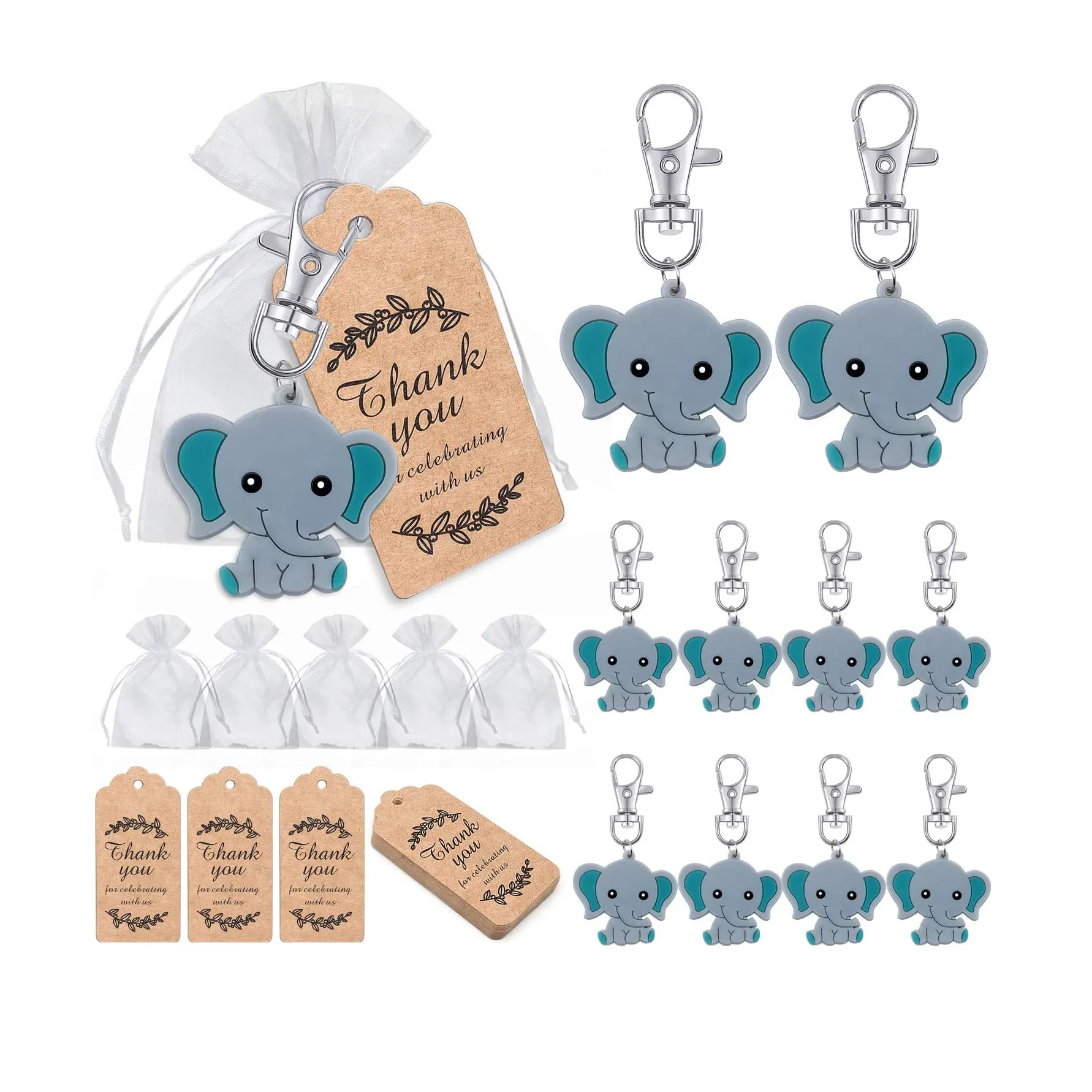 Llaveros personalizados con temática de elefante para Baby Shower, regalos de fiesta para niños, suministros de cumpleaños