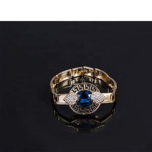 여성 패션 쥬얼리 세트 럭셔리 사우디 18K 골드 도금 인도 빅 블루 크리스탈 웨딩 아프리카 성명 신부 쥬얼리 세트 - Product Image 4