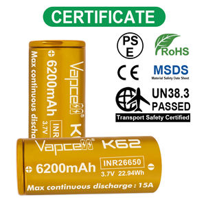 Vapcell Inr26650 6200mAh 15A K62 3.7v 22.94Wh 리튬 이온 고용량 플래시라이트용 충전식 26650 배터리 - Product Image 3
