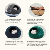 Niche pour chat portable en feutre de laine fait main, motif rayé beige-gris tourbillonné, écologique, lavable, naturelle et fermée