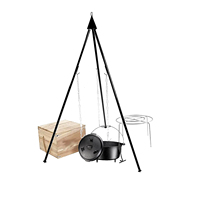 Ensemble de cuisson GSD en fonte pour extérieur avec couvercle et support, idéal pour le camping, le barbecue et la cuisson au feu, 2-en-1 avec trépied
