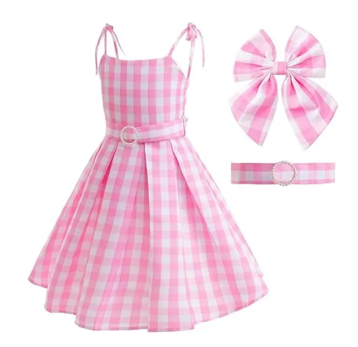 Robe de dame motif à carreaux rose et blanc ensemble de costumes pour enfants robes de princesse cosplay tenues de filles pour enfants fête d'halloween habiller