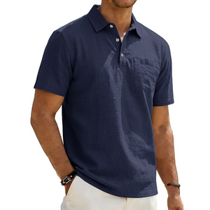 Polo en lin pour homme, col simple, couleur personnalisable, coupe ample, respirant, manches courtes, idéal pour la plage - Product Image 2