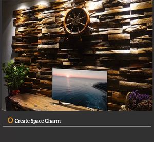 無垢材船モザイクモダンTV背景壁ログ装飾ボード隠し扉内装壁ホテルレストラン - Product Image 6