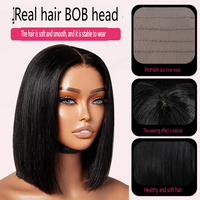 Vente en gros Perruque réelle transfrontalière perruque lace double dessinée cheveux humains couvre-chef féminin cheveux courts