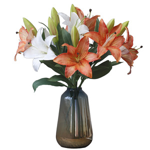 Flor de Lirio de 2 Cabezas Pegada a Mano, Hidratante, de Seda Sintética, para Decoración del Hogar, Mesa de Centro, Sala de Estar, Oficina, Arte Floral - Product Image 5