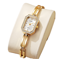 Montre élégante pour femmes, cadran vert émeraude, bracelet en alliage doré creux, pour le marché de la mode européenne